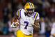 FAYETTEVILLE, AR - NOVEMBER 12: Leonard Fournette #7 of the LSU Tigers runs the ball during a game against the Arkansas Razorbacks at Razorback Stadium on November 12, 2016 in Fayetteville, Arkansas. The Tigers defeated the Razorbacks 38-10. (Photo by