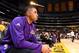 LOS ANGELES, CA - NOVEMBER 20: D'Angelo Russell #1 of the Los Angeles Lakers looks on before the game against the Chicago Bulls on November 20, 2016 at STAPLES Center in Los Angeles, California. NOTE TO USER: User expressly acknowledges and agrees that, b