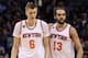 PHOENIX, AZ - DECEMBER 13: Kristaps Porzingis #6 of the New York Knicks is congratulated by Joakim Noah #13 after scoring against the Phoenix Suns during the first half of the NBA game at Talking Stick Resort Arena on December 13, 2016 in Phoenix, Arizon