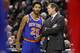 WASHINGTON, DC - NOVEMBER 17: Derrick Rose #25 of the New York Knicks talks with head coach Jeff Hornacek against the Washington Wizards at Verizon Center on November 17, 2016 in Washington, DC. NOTE TO USER: User expressly acknowledges and agrees that,