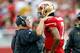 SANTA CLARA, CA - NOVEMBER 06: Head coach Chip Kelly of the San Francisco 49ers talks to quarterback Colin Kaepernick #7 during the third quarter against the New Orleans Saints at Levi's Stadium on November 6, 2016 in Santa Clara, California. The New Orle