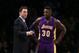 NEW YORK, NY - DECEMBER 14: Head coach Luke Walton and Julius Randle #30 of the Los Angeles Lakers look on against the Brooklyn Nets in the second half at Barclays Center on December 14, 2016 in the Brooklyn borough of New York City. NOTE TO USER: User e