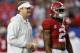 ATLANTA, GA - DECEMBER 31: Lane Kiffin of the Alabama Crimson Tide stands with Jalen Hurts #2 of the Alabama Crimson Tide during the 2016 Chick-fil-A Peach Bowl at the Georgia Dome on December 31, 2016 in Atlanta, Georgia. (Photo by Kevin C. Cox/Getty I