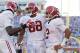OXFORD, MS - SEPTEMBER 17: Cam Sims #17 and O.J. Howard of the Alabama Crimson Tide huddle with Jalen Hurts #2 at Vaught-Hemingway Stadium on September 17, 2016 in Oxford, Mississippi. (Photo by Kevin C. Cox/Getty Images)