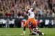 TAMPA, FL - JANUARY 09: Wide receiver Mike Williams #7 of the Clemson Tigers reacts after making a reception against defensive back Marlon Humphrey #26 of the Alabama Crimson Tide during the fourth quarter of the 2017 College Football Playoff National Ch
