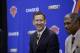 GREENBURG, NY June 3: The New York Knicks Steve Mills introduces Jeff Hornacek as their new head coach during a press conference at the Knicks Practice Center on June 3, 2016 in Greenburg, New York. NOTE TO USER: User expressly acknowledges and agrees tha