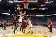 OAKLAND, CA - JANUARY 16: Klay Thompson #11 of the Golden State Warriors goes up for a shot against LeBron James #23 and Tristan Thompson #13 of the Cleveland Cavaliers at ORACLE Arena on January 16, 2017 in Oakland, California. NOTE TO USER: User expres