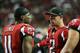 ATLANTA, GA - JANUARY 01: Matt Ryan #2 talks to Julio Jones #11 of the Atlanta Falcons on the sidelines during the first half against the New Orleans Saints at the Georgia Dome on January 1, 2017 in Atlanta, Georgia. (Photo by Maddie Meyer/Getty Images)