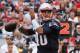 FOXBORO, MA - SEPTEMBER 18: Jimmy Garoppolo #10 of the New England Patriots throws a pass during the first half against the Miami Dolphins at Gillette Stadium on September 18, 2016 in Foxboro, Massachusetts. (Photo by Jim Rogash/Getty Images)