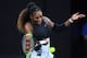 MELBOURNE, AUSTRALIA - JANUARY 28: Serena Williams of the United States plays a forehand a point in her Women's Singles Final match against Venus Williams of the United States on day 13 of the 2017 Australian Open at Melbourne Park on January 28, 2017 in