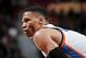 CLEVELAND, OH - JANUARY 29: Russell Westbrook #0 of the Oklahoma City Thunder looks on during the game against the Cleveland Cavaliers on January 29, 2017 at Quicken Loans Arena in Cleveland, Ohio. NOTE TO USER: User expressly acknowledges and agrees that