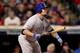 CLEVELAND, OH - OCTOBER 25: Kyle Schwarber #12 of the Chicago Cubs reacts after hitting a double during the fourth inning against the Cleveland Indians in Game One of the 2016 World Series at Progressive Field on October 25, 2016 in Cleveland, Ohio. (Ph