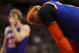 WASHINGTON, DC - JANUARY 31: Carmelo Anthony #7 of the New York Knicks looks on against the Washington Wizards during the first half at Verizon Center on January 31, 2017 in Washington, DC. NOTE TO USER: User expressly acknowledges and agrees that, by dow