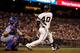 SAN FRANCISCO, CA - AUGUST 18: Madison Bumgarner #40 of the San Francisco Giants hits a two run home run against the New York Mets during the fourth inning at AT&T Park on August 18, 2016 in San Francisco, California. The San Francisco Giants defeated the