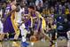OAKLAND, CA - NOVEMBER 23: Brandon Ingram #14 of the Los Angeles Lakers looks to drive on Kevin Durant #35 of the Golden State Warriors in the second half of their NBA basketball game at ORACLE Arena on November 23, 2016 in Oakland, California. NOTE TO U