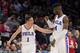 PHILADELPHIA, PA - JANUARY 24: T.J. McConnell #1 of the Philadelphia 76ers celebrates with Nerlens Noel #4 in the fourth quarter against the Los Angeles Clippers at the Wells Fargo Center on January 24, 2017 in Philadelphia, Pennsylvania. The 76ers defeat