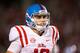 FAYETTEVILLE, AR - OCTOBER15: Chad Kelly #10 of the Mississippi Rebels jogs off the field during a game against the Arkansas Razorbacks at Razorback Stadium on October 15, 2016 in Fayetteville, Arkansas. The Razorbacks defeated the Rebels 34-30. (Photo
