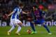 Leganes' Argentinian midfielder Alexander Szymanowski vies with Barcelona's Brazilian forward Neymar (R) during the Spanish league football match FC Barcelona vs CD Leganes at the Camp Nou stadium in Barcelona on February 19, 2017. / AFP / Josep Lago