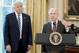 US President Donald Trump stands alongside US Attorney General Jeff Sessions after Sessions was sworn in, in the Oval Office of the White House in Washington, DC, February 9, 2017. / AFP / SAUL LOEB (Photo credit should read SAUL LOEB/AFP/Getty Ima