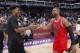 Jimmy Butler and Dwyane Wade of the Chicago Bulls high five during the game against the Sacramento Kings on February 6, 2017, at Golden 1 Center in Sacramento.