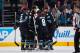 SAN JOSE, CA - MARCH 09: Logan Couture #39 of the San Jose Sharks celebrates with teammates after scoring a goal against the Washington Capitals at SAP Center on March 9, 2017 in San Jose, California. (Photo by Rocky W. Widner/NHL/Getty Images)