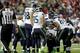 ATLANTA, GA - JANUARY 14: Russell Wilson #3 of the Seattle Seahawks in the huddle against the Atlanta Falcons at the Georgia Dome on January 14, 2017 in Atlanta, Georgia. (Photo by Streeter Lecka/Getty Images)