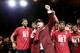 NEW YORK, NY - MARCH 26: Head coach Frank Martin of he South Carolina Gamecocks celebrate with his team after defeating the Florida Gators with a score of 77 to 70 to win the 2017 NCAA Men's Basketball Tournament East Regional at Madison Square Garden on
