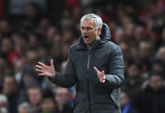 MANCHESTER, ENGLAND - APRIL 04: Jose Mourinho, Manager of Manchester United reacts during the Premier League match between Manchester United and Everton at Old Trafford on April 4, 2017 in Manchester, England.  (Photo by Shaun Botterill/Getty Images)