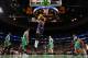 BOSTON, MA - APRIL 5: LeBron James #23 of the Cleveland Cavaliers shoots the ball against the Boston Celtics during the game on April 5, 2017 at the TD Garden in Boston, Massachusetts. NOTE TO USER: User expressly acknowledges and agrees that, by downloa