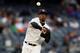 NEW YORK, NY - APRIL 13: Luis Severino #40 of the New York Yankees sends the ball back to first to try and pick off Kevin Kiermaier #39 of the Tampa Bay Rays in the first inning on April 13, 2017 at Yankee Stadium in the Bronx borough of New York City.