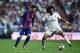 MADRID, SPAIN - APRIL 23: Lionel Messi of FC Barcelona competes for the ball with Marcelo Vieira of Real Madrid CF during the La Liga match between Real Madrid CF and FC Barcelona at the Santiago Bernabeu stadium on April 23, 2017 in Madrid, Spain. (Pho