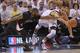 Raymond Felton and Rudy Gobert go for the loose ball during Game 4 on April 23, 2017. The Jazz and Clippers go into Game 5 with the series tied 2-2.
