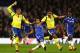 LONDON, ENGLAND - NOVEMBER 05: Ramiro Funes Mori of Everton (L) and Ashley Williams of Everton (R) challenge Pedro of Chelsea (C) during the Premier League match between Chelsea and Everton at Stamford Bridge on November 5, 2016 in London, England. (Ph