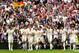 Real Madrid's defender Nacho Fernandez (3R) celebrates a goal with teammates during the Spanish league football match Real Madrid CF vs Sevilla FC at the Santiago Bernabeu stadium in Madrid on May 14, 2017. / AFP PHOTO / GERARD JULIEN (Photo credit