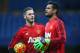LONDON, ENGLAND - FEBRUARY 07: David De Gea of Manchester United talks to Sergio Romero of Manchester United during the Barclays Premier League match between Chelsea and Manchester United at Stamford Bridge on February 7, 2016 in London, England. (Photo