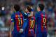 BARCELONA, SPAIN - MAY 06: Lionel Messi of FC Barcelona celebrates with Neymar and Luis Suarez after scoring his team's 3rd goal from the penalty spot during of the La Liga match between FC Barcelona and Villarreal CF at Camp Nou stadium on May 6, 2017 i