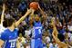MEMPHIS, TN - MARCH 26: Malik Monk #5 of the Kentucky Wildcats shoots against Justin Jackson #44 of the North Carolina Tar Heels in the first half during the 2017 NCAA Men's Basketball Tournament South Regional at FedExForum on March 26, 2017 in Memphis,