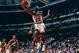 Though Michael Jordan set his playoff scoring mark in fewer games, James eclipsed Jordan's record with fewer shots.