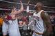 CLEVELAND, OH - MAY 23: Kevin Love #0 and LeBron James #23 of the Cleveland Cavaliers high five after Game Four of the Eastern Conference Finals against the Boston Celtics during the 2017 NBA Playoffs on May 23, 2017 at Quicken Loans Arena in Cleveland,