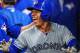 ATLANTA, GA - MAY 18: Marcus Stroman #6 of the Toronto Blue Jays is congratulated by teammates after hitting a fourth inning solo home run against the Atlanta Braves at SunTrust Park on May 18, 2017 in Atlanta, Georgia. (Photo by Scott Cunningham/Getty Im