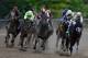 BALTIMORE, MD - MAY 20: Classic Empire #5 ridden by Julien Leparoux leads the field around the fourth turn during the 142nd running of the Preakness Stakes at Pimlico Race Course on May 20, 2017 in Baltimore, Maryland. (Photo by Matt Hazlett/Getty Image