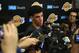 EL SEGUNDO, CA - JUNE 07: NBA Prospect Lonzo Ball speaks with the media after a workout with the Los Angeles Lakers at Toyota Sports Center on June 7, 2017 in El Segundo, California. NOTE TO USER: User expressly acknowledges and agrees that, by download