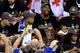 OAKLAND, CA - JUNE 12: Klay Thompson #11, JaVale McGee #1, Stephen Curry #30, Kevin Durant #35 with the Bill Russell NBA Finals Most Valuable Player Award and Draymond Green #23 of the Golden State Warriors celebrate after defeating the Cleveland Cavalie