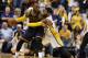 Apr 23, 2017; Indianapolis, IN, USA; Cleveland Cavaliers forward LeBron James (23) is guarded by Indiana Pacers forward Paul George (13) in game four of the first round of the 2017 NBA Playoffs at Bankers Life Fieldhouse. Cleveland defeats Indiana 106-102