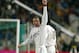BARCELONA, SPAIN: Madrid's David Beckham raises his arm after scoring a goal against Zaragoza during a King Cup final soccer match in Barcelona 17 March, 2004. (AFP PHOTO/CESAR RANGEL) (Photo credit should read CESAR RANGEL/AFP/Getty Images)
