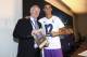 CARDIFF, WALES - JUNE 03: In this handout image provided by UEFA, Cristiano Ronaldo of Real Madrid poses with the Man of the Match award and Sir Alex Ferguson after the UEFA Champions League Final between Juventus and Real Madrid at National Stadium of W