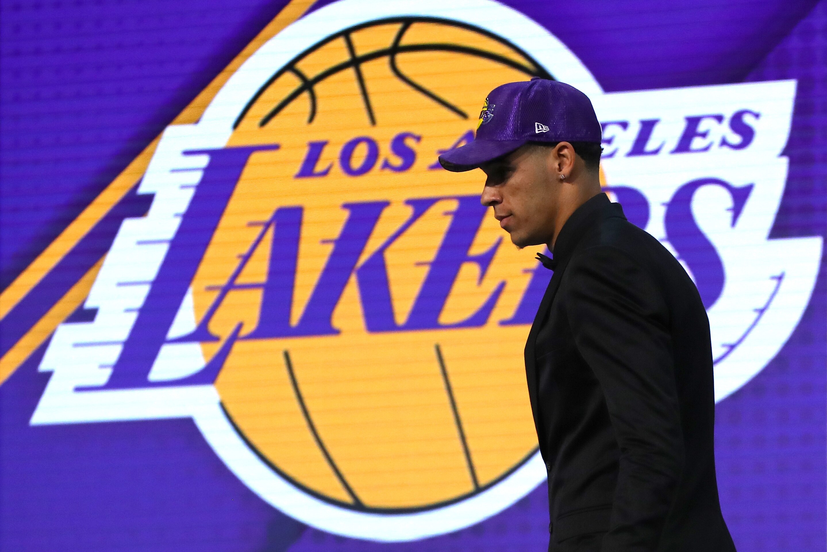 NEW YORK, NY - JUNE 22:  Lonzo Ball walks on stage  after being drafted second overall by the Los Angeles Lakers during the first round of the 2017 NBA Draft at Barclays Center on June 22, 2017 in New York City. NOTE TO USER: User expressly acknowledges a