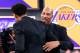 NEW YORK, NY - JUNE 22:  Lonzo Ball reacts with his father LaVar Ball after being drafted second overall by the Los Angeles Lakers during the first round of the 2017 NBA Draft at Barclays Center on June 22, 2017 in New York City. NOTE TO USER: User expres