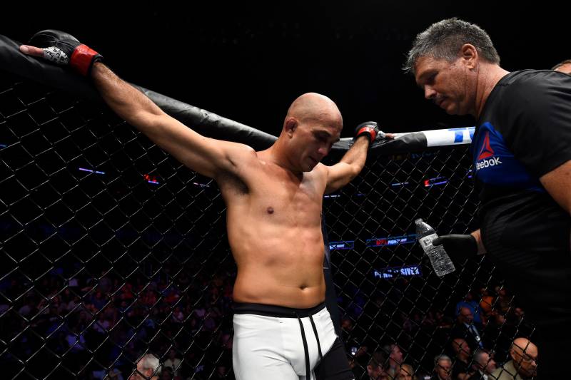 OKLAHOMA CITY, OK - JUNE 25: BJ Penn reacts after the conclusion of his featherweight bout against \ds#@\ during the UFC Fight Night event at the Chesapeake Energy Arena on June 25, 2017 in Oklahoma City, Oklahoma. (Photo by Brandon Magnus/Zuffa LLC/Zuf