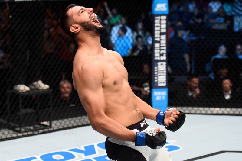OKLAHOMA CITY, OK - JUNE 25: Dominick Reyes celebrates his knockout victory over Joachim Christensen of Denmark in their light heavyweight bout during the UFC Fight Night event at the Chesapeake Energy Arena on June 25, 2017 in Oklahoma City, Oklahoma. 